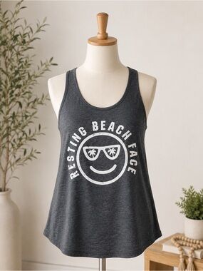 Source Unknown Charcoal Gray Graphic Tank Top - White Print